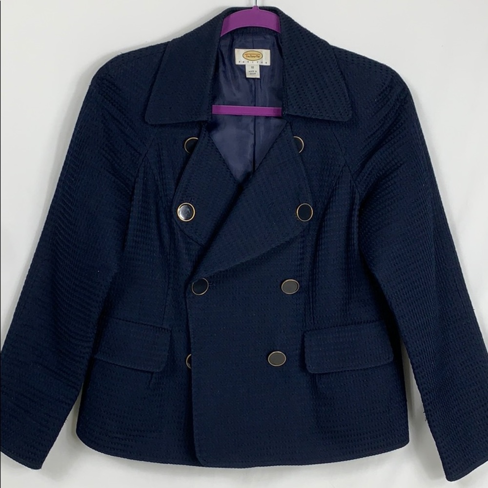 Talbots navy blue blazer size 10. Waffle material